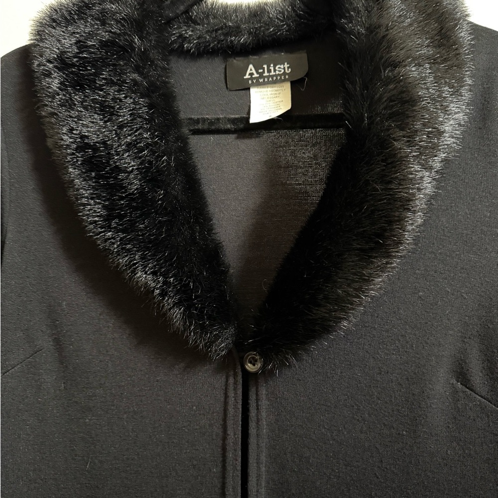 A-List Long Black Coat With Faux Fur Collar View 2